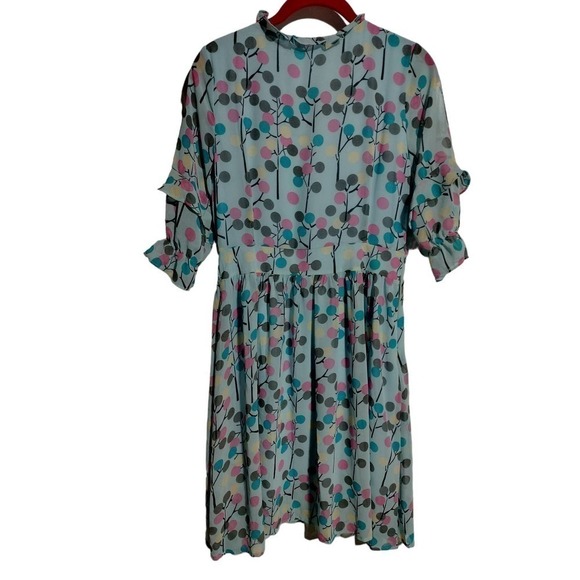 YMS NWT Light Blue and Multi-Color chiffon dress 3/4 sleeve woman size medium - Picture 5 of 7